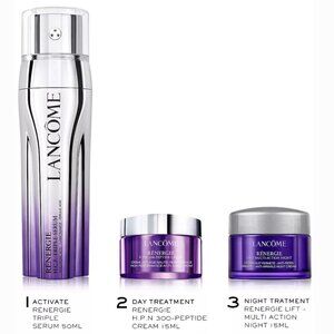 New LANCOME 3-pc RÉNERGIE SET - 1.7oz TRIPLE SERUM + PEPTIDE Cream + NIGHT CREAM